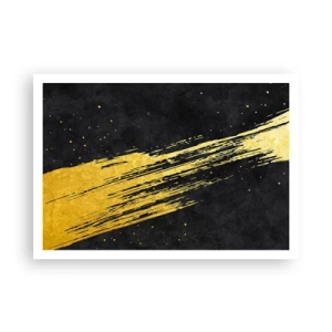 Póster - Fondo negro con pinceladas doradas dinámicas - 100x70cm - Saltar al hiperespacio - Decoración de pared moderna para salón y dormitorio ARTTOR