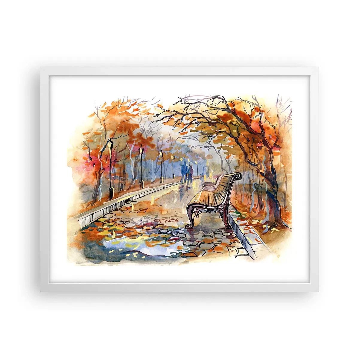 Póster en marco blanco - Caminemos juntos hacia el otoño - 50x40 cm