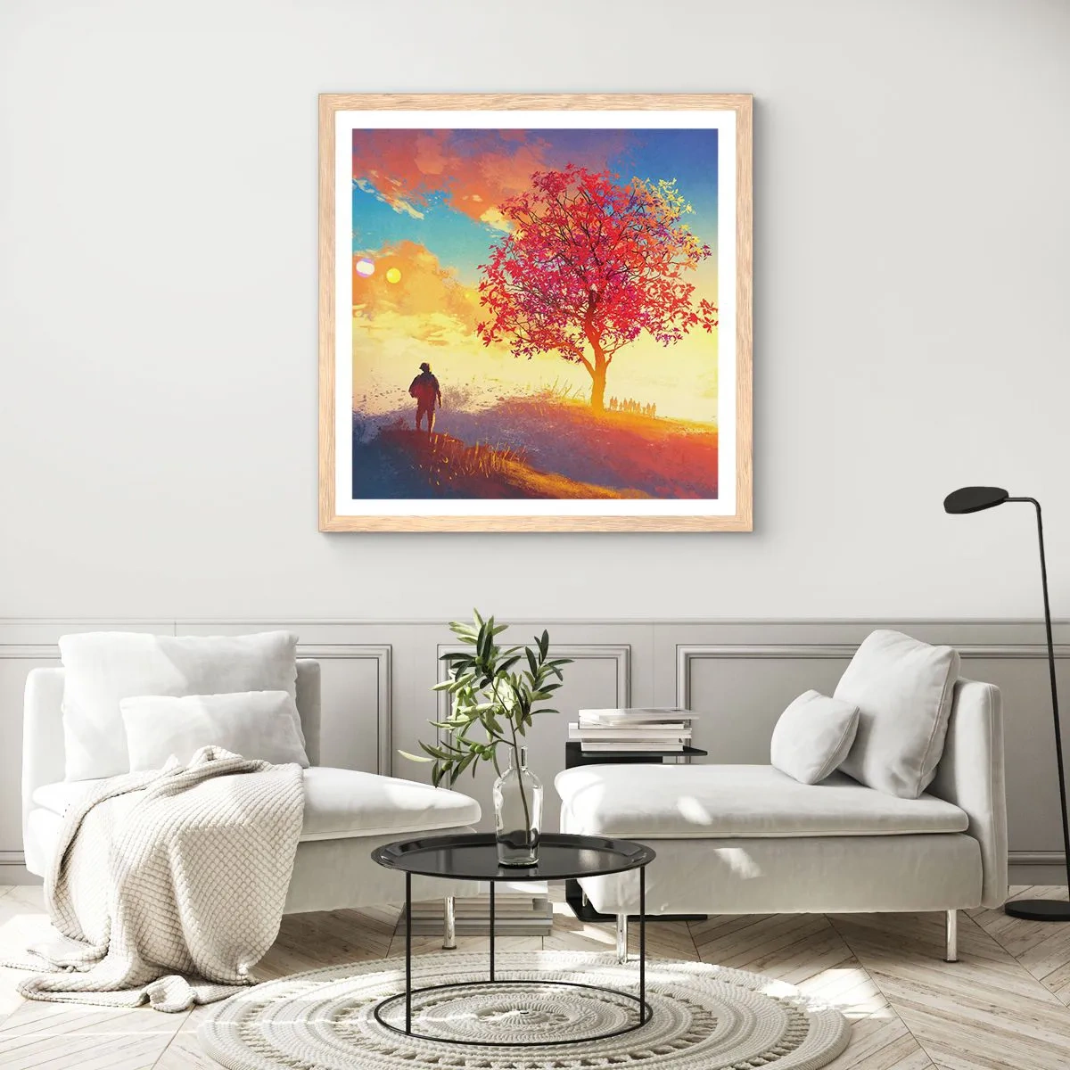 Póster en marco roble claro - Un peregrino en su destino - 40x40 cm