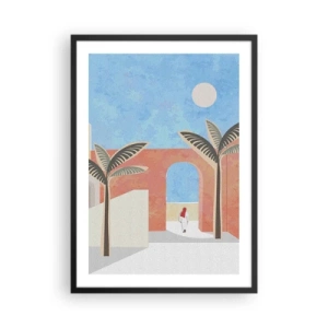 Póster en marco negro - Paisaje minimalista con palmeras y un arco. - 50x70cm - Un día árabe - Decoración de pared moderna para salón y dormitorio ARTTOR