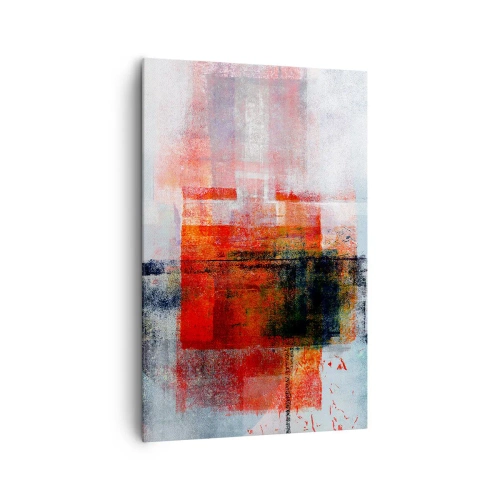 Cuadro sobre lienzo - Impresión de Imagen - Composición geométrica abstracta con acentos rojos y naranjas. - 80x120cm - Composición brillante - Decoración de pared moderna para salón y dormitorio ARTTOR