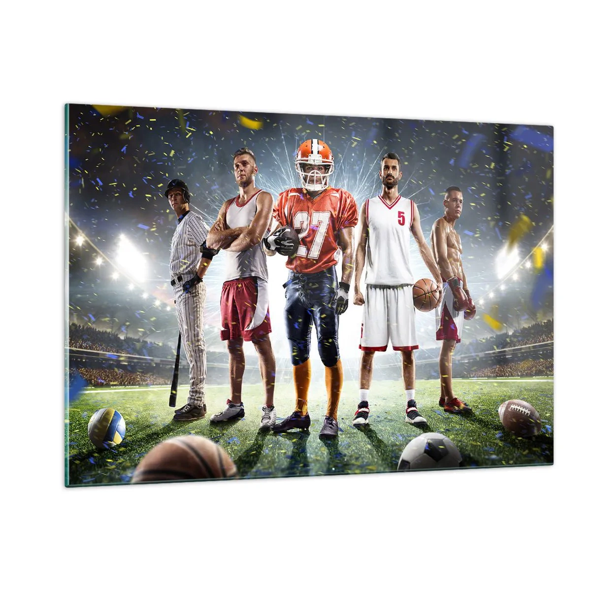 Cuadro sobre vidrio - Impresiones sobre Vidrio - Atletas de diversas disciplinas en el estadio bajo los focos - 120x80cm - Gladiadores sobre los terrenos de juego - Decoración de pared moderna para salón y dormitorio ARTTOR