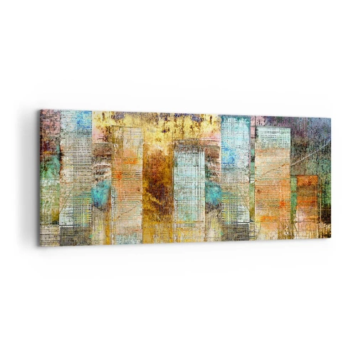Cuadro sobre lienzo - Impresión de Imagen - Rascacielos abstractos de estilo industrial - 120x50cm - Metrópolis soleada - Decoración de pared moderna para salón y dormitorio ARTTOR