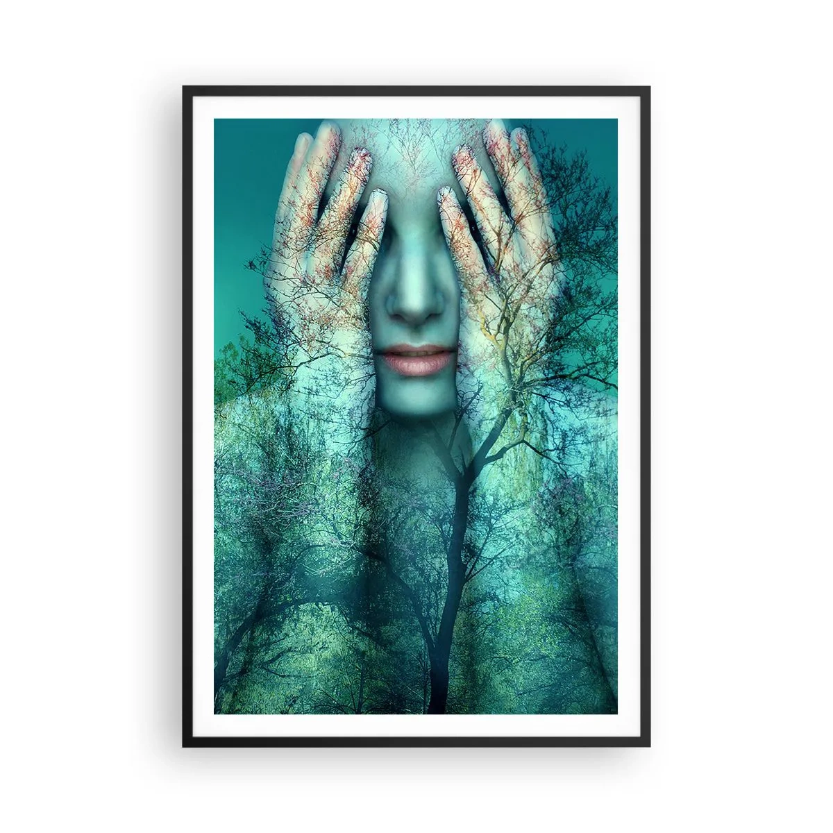 Póster en marco negro - Sumergida en azul - 70x100 cm
