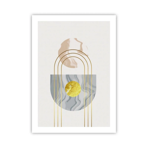 Póster - Patrones geométricos con elementos dorados sobre un fondo claro. - 50x70cm - Brillo y resplandor - Decoración de pared moderna para salón y dormitorio ARTTOR