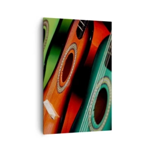 Cuadro sobre lienzo - Impresión de Imagen - Guitarras coloridas en diferentes tonos dispuestas en fila. - 80x120cm - La guitarra tiene muchos colores - Decoración de pared moderna para salón y dormitorio ARTTOR