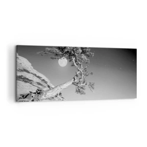 Cuadro sobre lienzo - Impresión de Imagen - Árbol en blanco y negro en un acantilado con la luna al fondo - 120x50cm - Un guerrero victorioso - Decoración de pared moderna para salón y dormitorio ARTTOR