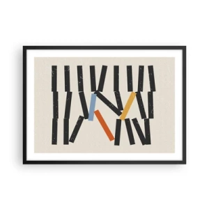 Póster en marco negro - Composición abstracta con rectángulos de colores y negros. - 70x50cm - Dominó - composición - Decoración de pared moderna para salón y dormitorio ARTTOR