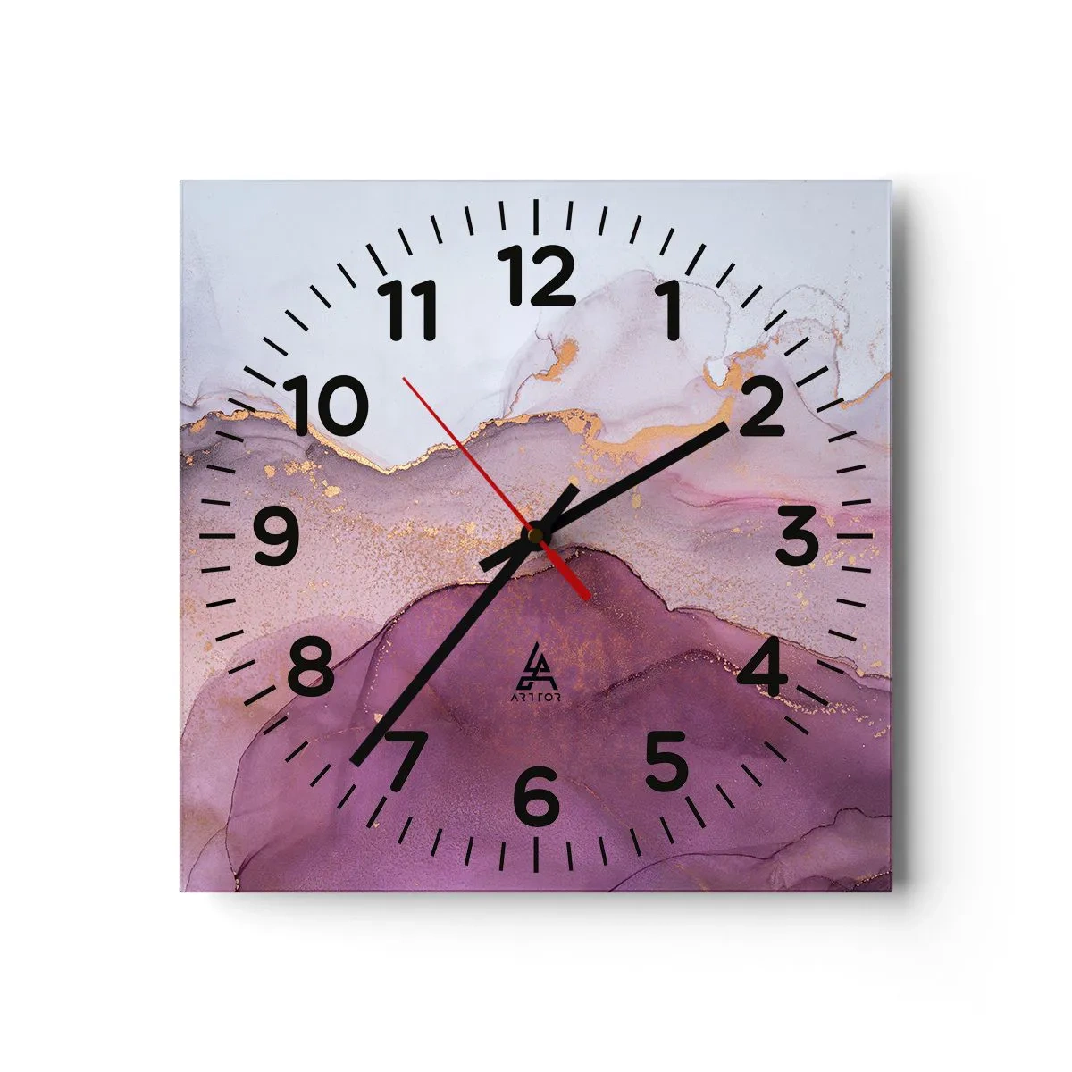 Reloj de pared - Reloj de vidrio - Olas de lila y púrpura - 40x40 cm