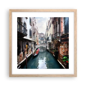 Póster en marco roble claro - Paisaje veneciano con góndola y puente - 40x40 cm