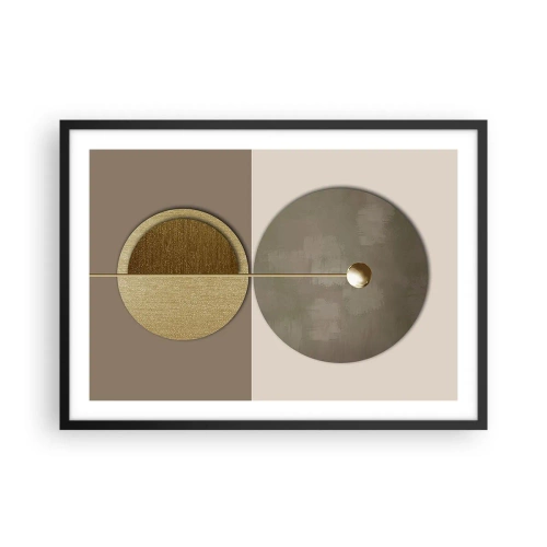 Póster en marco negro - Círculos abstractos en tonos dorados y beige. - 70x50cm - Equilibrio perfecto - Decoración de pared moderna para salón y dormitorio ARTTOR