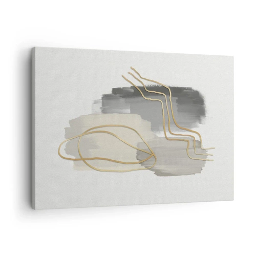 Cuadro sobre lienzo - Impresión de Imagen - Líneas doradas abstractas sobre un fondo gris - 70x50cm - Persistencia y movimiento - Decoración de pared moderna para salón y dormitorio ARTTOR