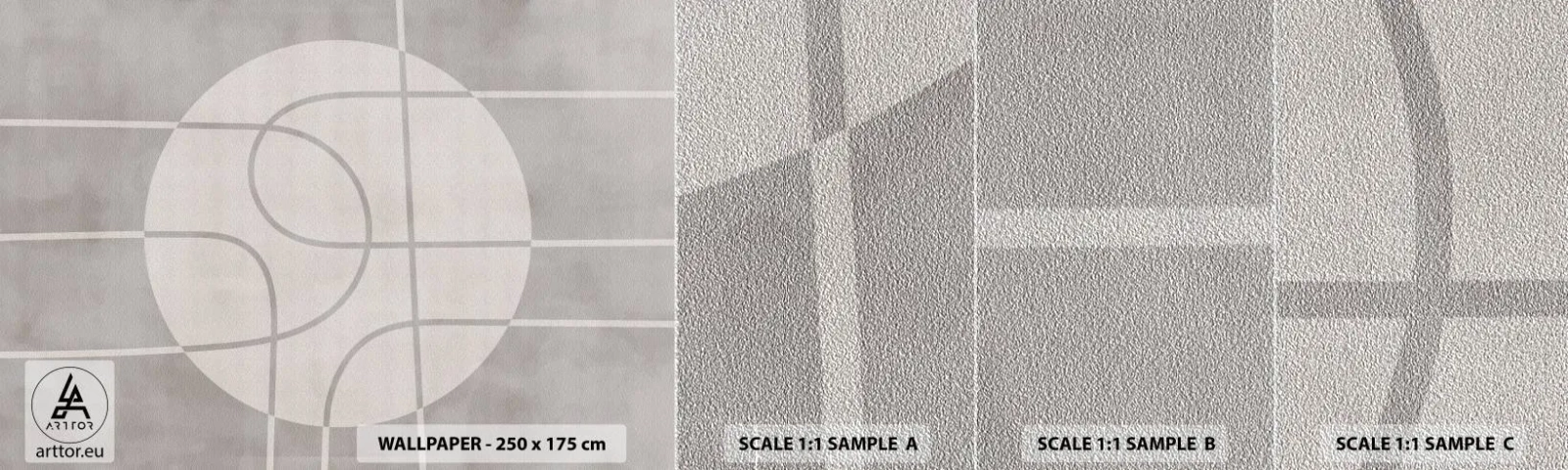 Muestra de fotomural Premium Sand - Circular y rectilíneo - Brillante, minimalista, Rueda - 100x30 cm