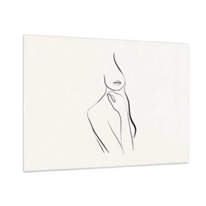 Cuadro sobre vidrio - Impresiones sobre Vidrio - Una línea minimalista que muestra una silueta femenina sobre un fondo claro. - 100x70cm - Una ola de melancolía - Decoración de pared moderna para salón y dormitorio ARTTOR