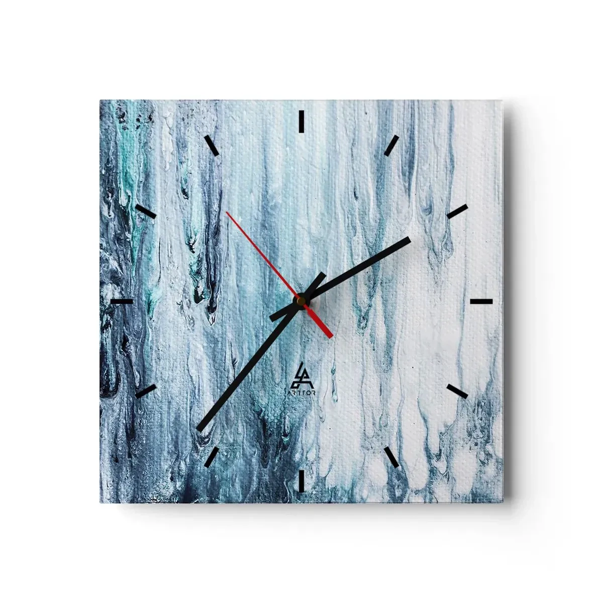 Reloj de pared - Reloj de vidrio - Rayas abstractas azules y blancas que se asemejan a carámbanos - 30x30cm - Carámbanos de azul - Decoración de pared moderna para salón y dormitorio ARTTOR