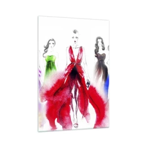 Cuadro sobre vidrio - Impresiones sobre Vidrio - Ilustración de moda con modelos con vestidos coloridos. - 70x100cm - Momento elegante - Decoración de pared moderna para salón y dormitorio ARTTOR