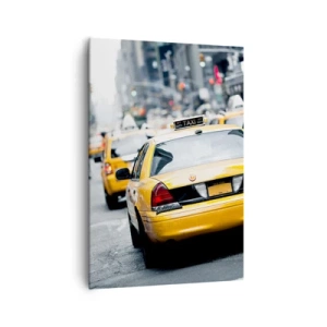 Cuadro sobre lienzo - Impresión de Imagen - Taxis amarillos en una concurrida calle de la ciudad en el centro de la metrópoli. - 70x100cm - Solo en esta ciudad - Decoración de pared moderna para salón y dormitorio ARTTOR