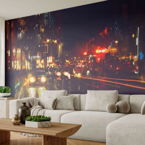 Fotomural Premium Sand - Hundido en la luz de la noche - Ciudad, Arquitectura, La vida nocturna - 400x280 cm
