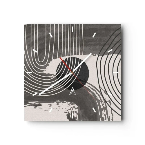 Reloj de pared - Reloj de vidrio - Líneas geométricas y óvalos en tonos monocromáticos. - 30x30cm - La victoria del óvalo - Decoración de pared moderna para salón y dormitorio ARTTOR