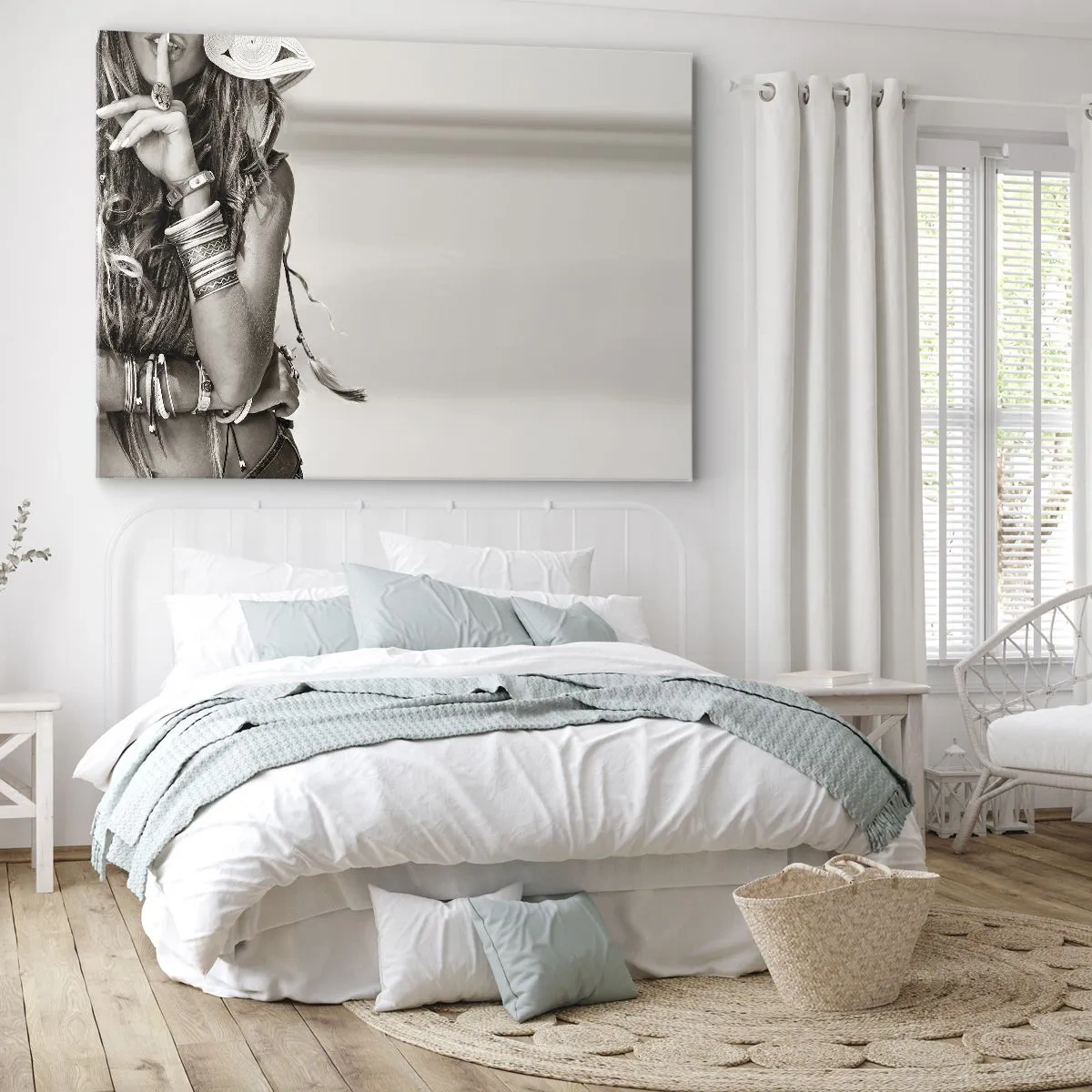 Cuadro sobre lienzo - Impresión de Imagen - Retrato de una mujer boho con joyas. - 120x80cm - Libertad natural - Decoración de pared moderna para salón y dormitorio ARTTOR