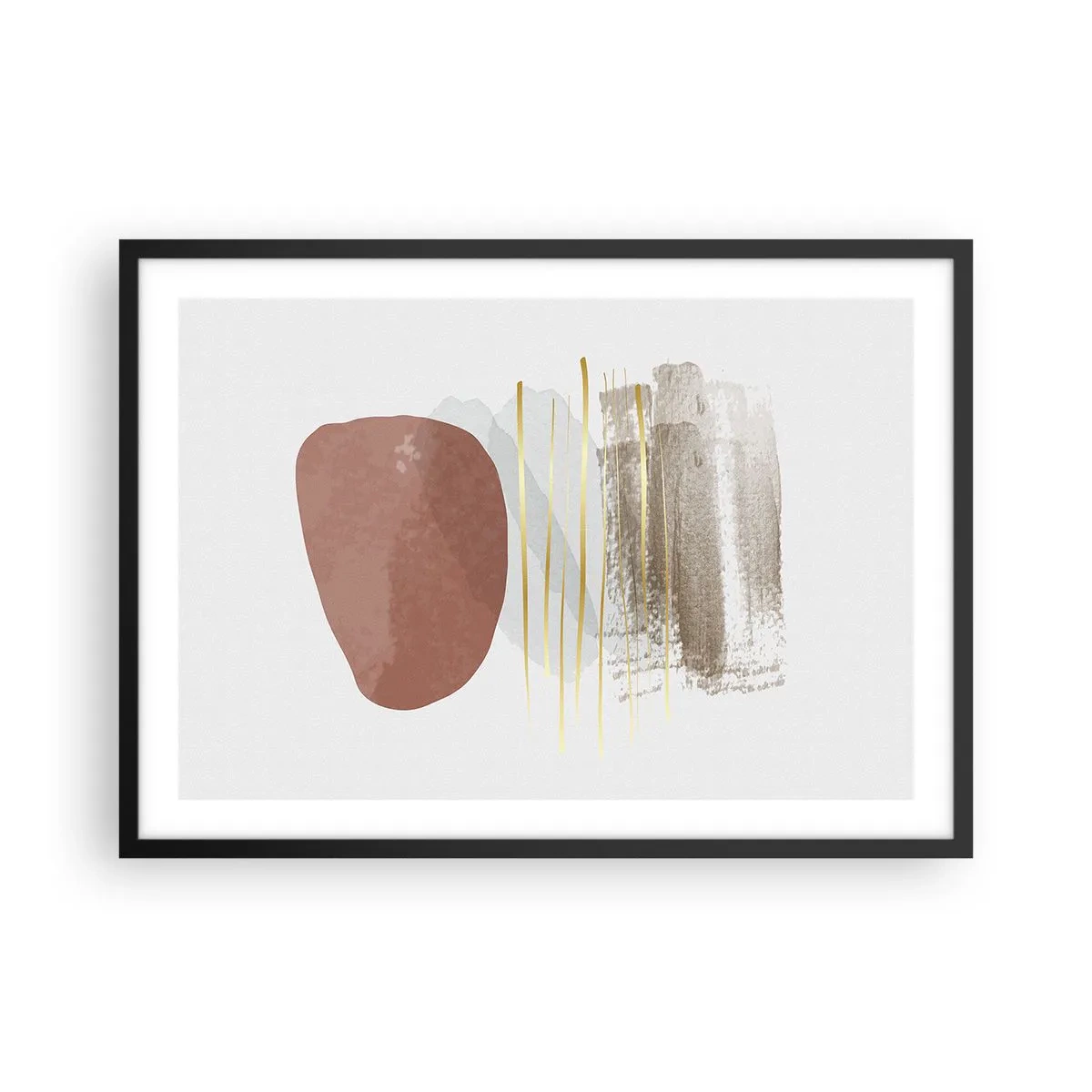 Póster en marco negro - Composición abstracta en tonos beige y dorados. - 70x50cm - Una columnata abstracta - Decoración de pared moderna para salón y dormitorio ARTTOR