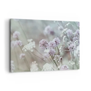 Cuadro sobre lienzo - Impresión de Imagen - Delicadas flores en tonos pastel. - 100x70cm - Dulces filigranas de hierbas - Decoración de pared moderna para salón y dormitorio ARTTOR