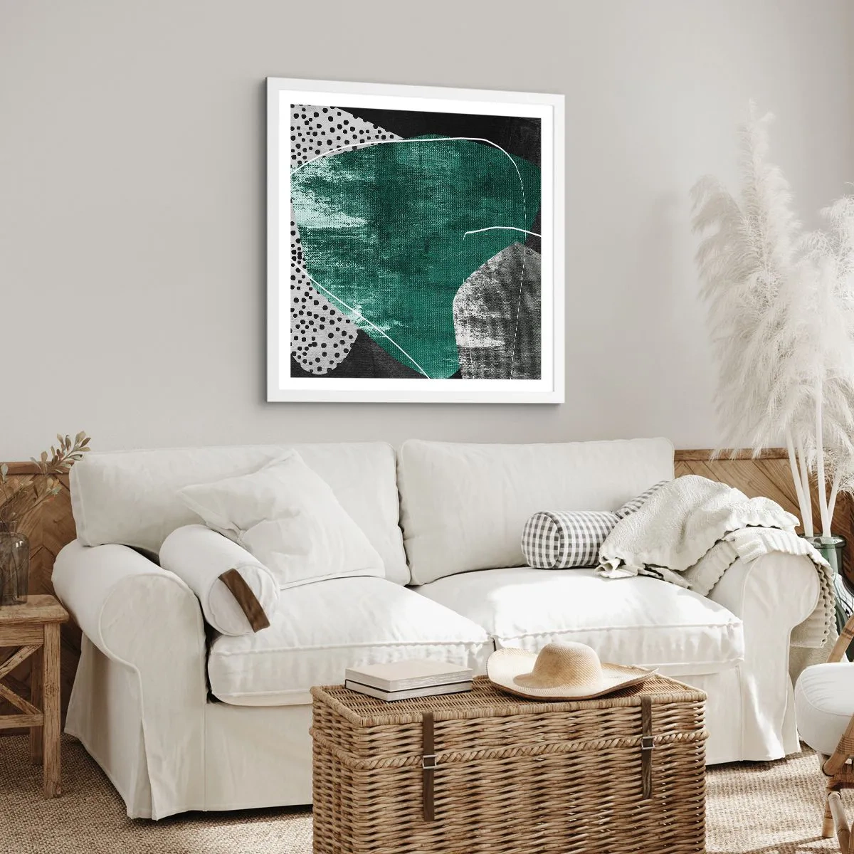 Póster en marco blanco - Abstracción colorista con un copo de oro - 60x60 cm