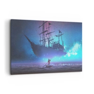 Cuadro sobre lienzo - Impresión de Imagen - Un barco fantástico contra el cielo estrellado. - 100x70cm - El encuentro con el mito del mar - Decoración de pared moderna para salón y dormitorio ARTTOR