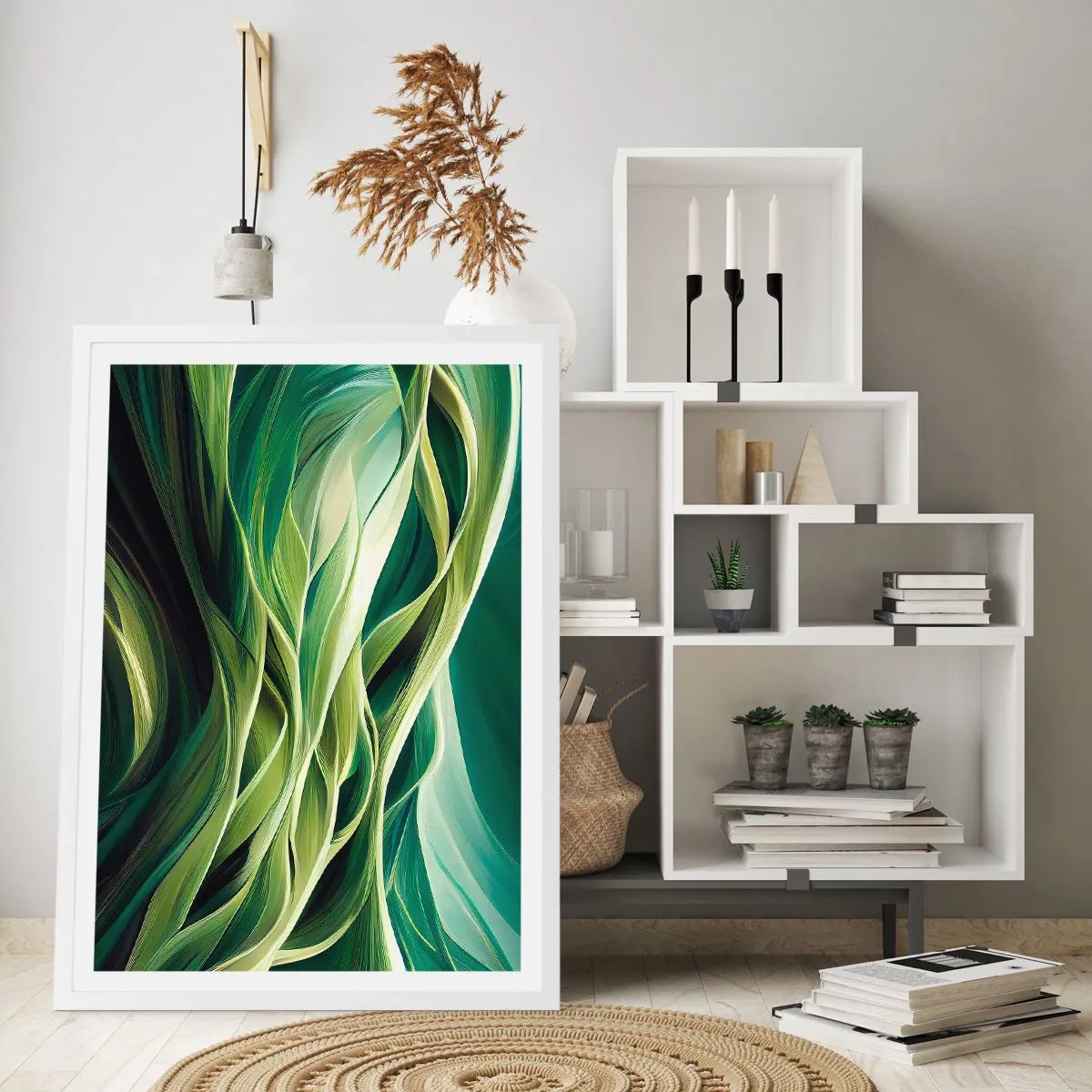 Póster en marco blanco - Un juego abstracto de color verde - 61x91 cm