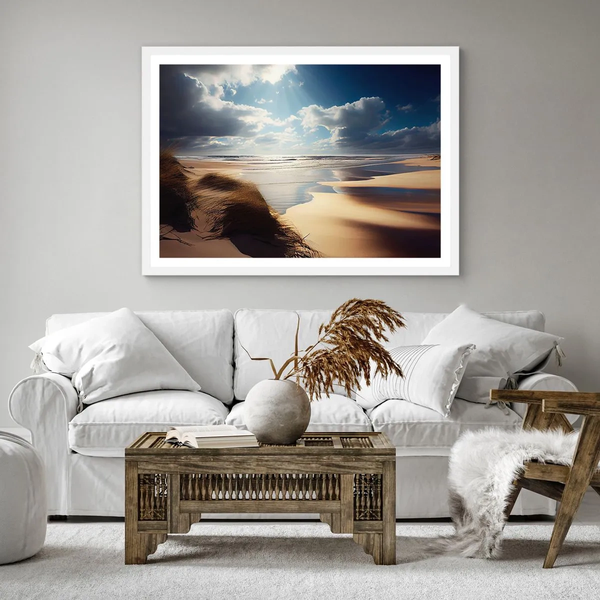 Póster en marco blanco - Playa, playa salvaje - 40x40 cm