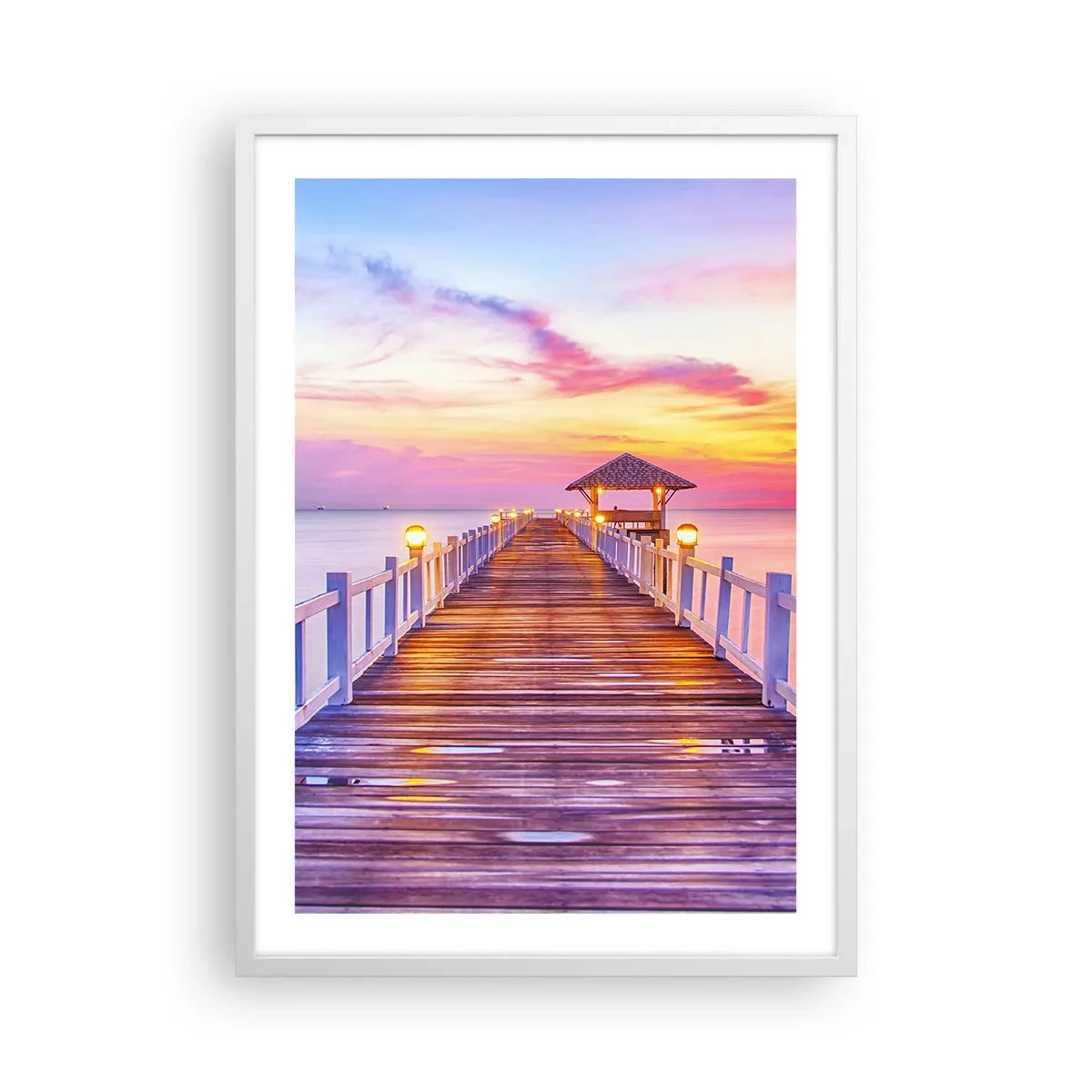 Póster en marco blanco - El silencio lila-dorado de la tarde - 50x70 cm