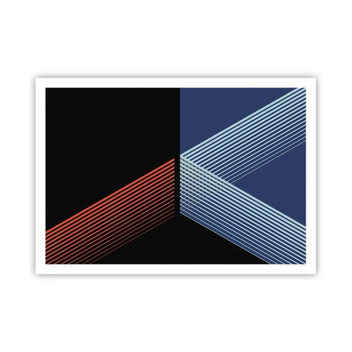 Póster - Líneas geométricas en tonos rojos y azules. - 100x70cm - La rectitud - Decoración de pared moderna para salón y dormitorio ARTTOR