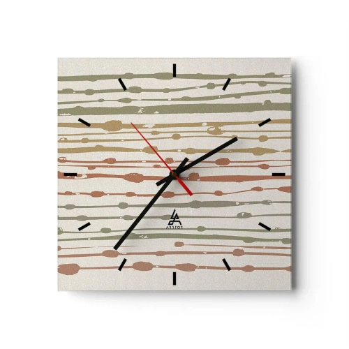 Reloj de pared - Reloj de vidrio - Un patrón de líneas en tonos cálidos sobre un fondo claro. - 30x30cm - Composición de notas musicales - Decoración de pared moderna para salón y dormitorio ARTTOR