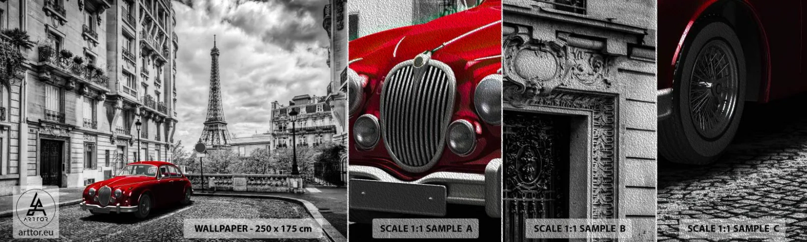 Muestra de fotomural Premium Sand - Un depredador en la ciudad - Ciudad, Torre Eiffel, París - 100x30 cm