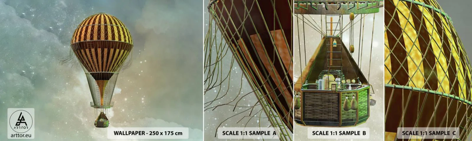 Muestra de fotomural autoadhesivo Deluxe Sticker - Vuelos pioneros - Globo, Volar, Nubes - 100x30 cm