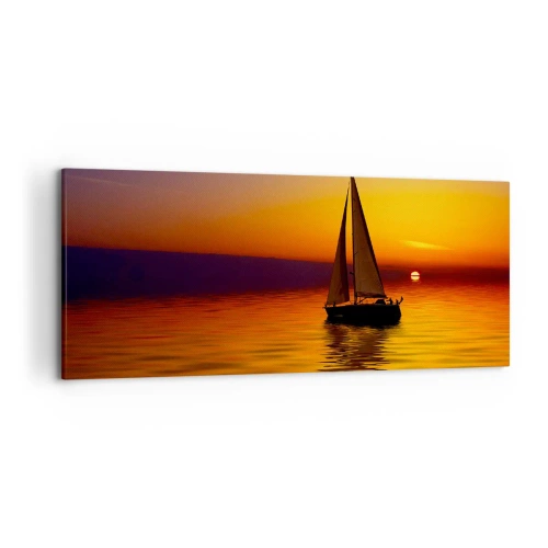 Cuadro sobre lienzo - Impresión de Imagen - Un velero en un mar tranquilo al atardecer. - 120x50cm - Qué tranquilo el anochecer… - Decoración de pared moderna para salón y dormitorio ARTTOR