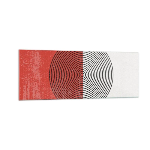 Cuadro sobre vidrio - Impresiones sobre Vidrio - Patrón geométrico con círculos concéntricos sobre un fondo rojo y blanco. - 140x50cm - En el corazón de la misma - Decoración de pared moderna para salón y dormitorio ARTTOR