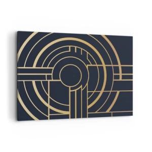 Cuadro sobre lienzo - Impresión de Imagen - Patrón geométrico con líneas doradas. - 100x70cm - Giro de los elementos - Decoración de pared moderna para salón y dormitorio ARTTOR