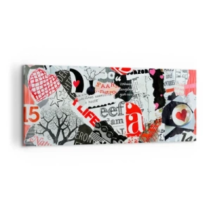 Cuadro sobre lienzo - Impresión de Imagen - Un collage colorido con inscripciones, corazones y gráficos. - 120x50cm - Collage hipster - Decoración de pared moderna para salón y dormitorio ARTTOR