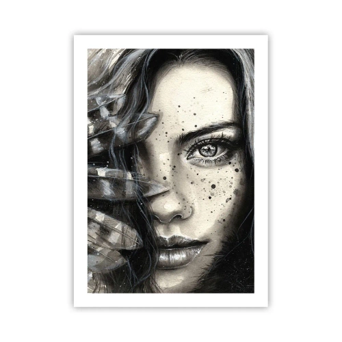 Póster - Retrato de una mujer en estilo monocromático. - 50x70cm - Belleza salvaje - Decoración de pared moderna para salón y dormitorio ARTTOR