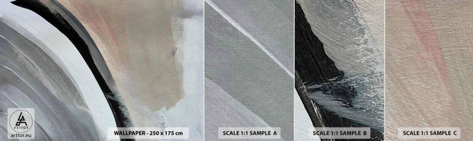 Muestra de fotomural Premium Canvas - Composición: un arco negro y gris - Abstracción, Pedazo, Arte Moderno - 100x30 cm