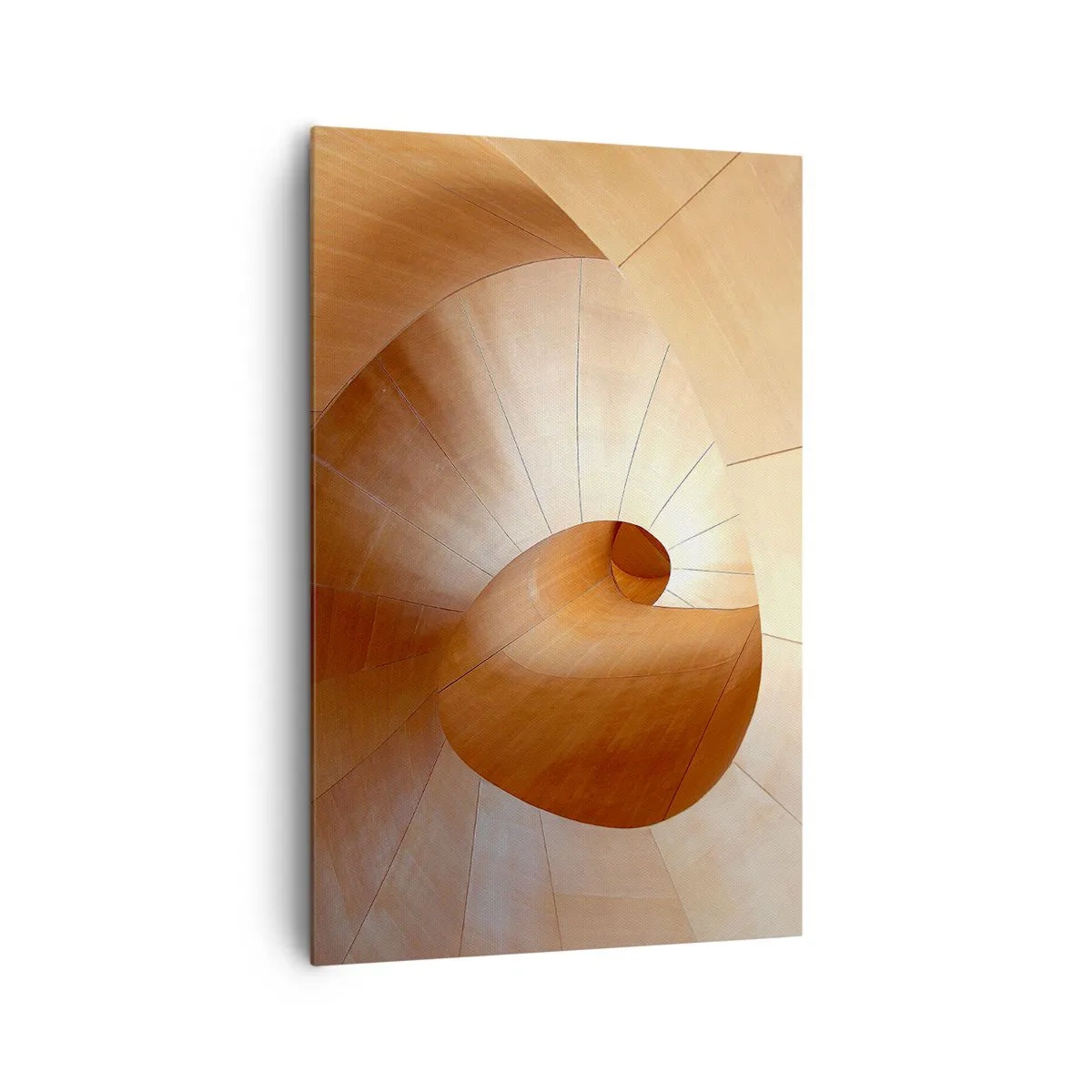 Cuadro sobre lienzo - Impresión de Imagen - Espiral abstracta en tonos madera y marrón claro. - 80x120cm - Serpentina arquitectónica - Decoración de pared moderna para salón y dormitorio ARTTOR