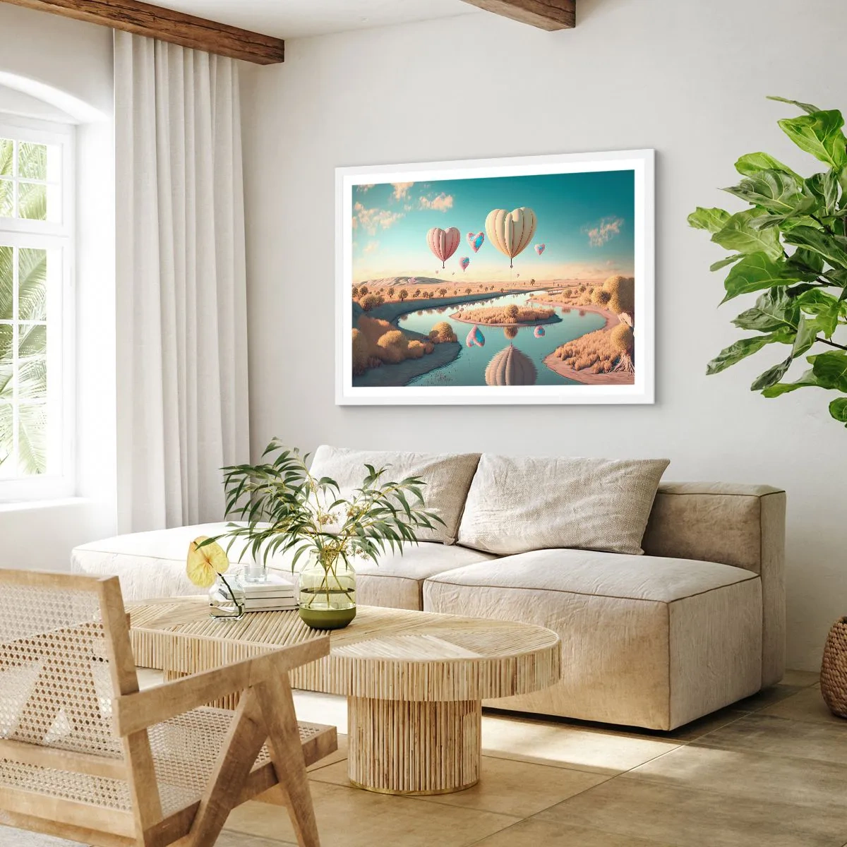 Póster en marco blanco - El amor te hace volar - 100x70 cm