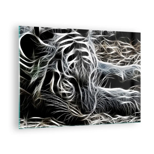 Cuadro sobre vidrio - Impresiones sobre Vidrio - Tigre abstracto en líneas luminosas sobre fondo negro - 70x50cm - Un estudio sobre la ligereza felina - Decoración de pared moderna para salón y dormitorio ARTTOR