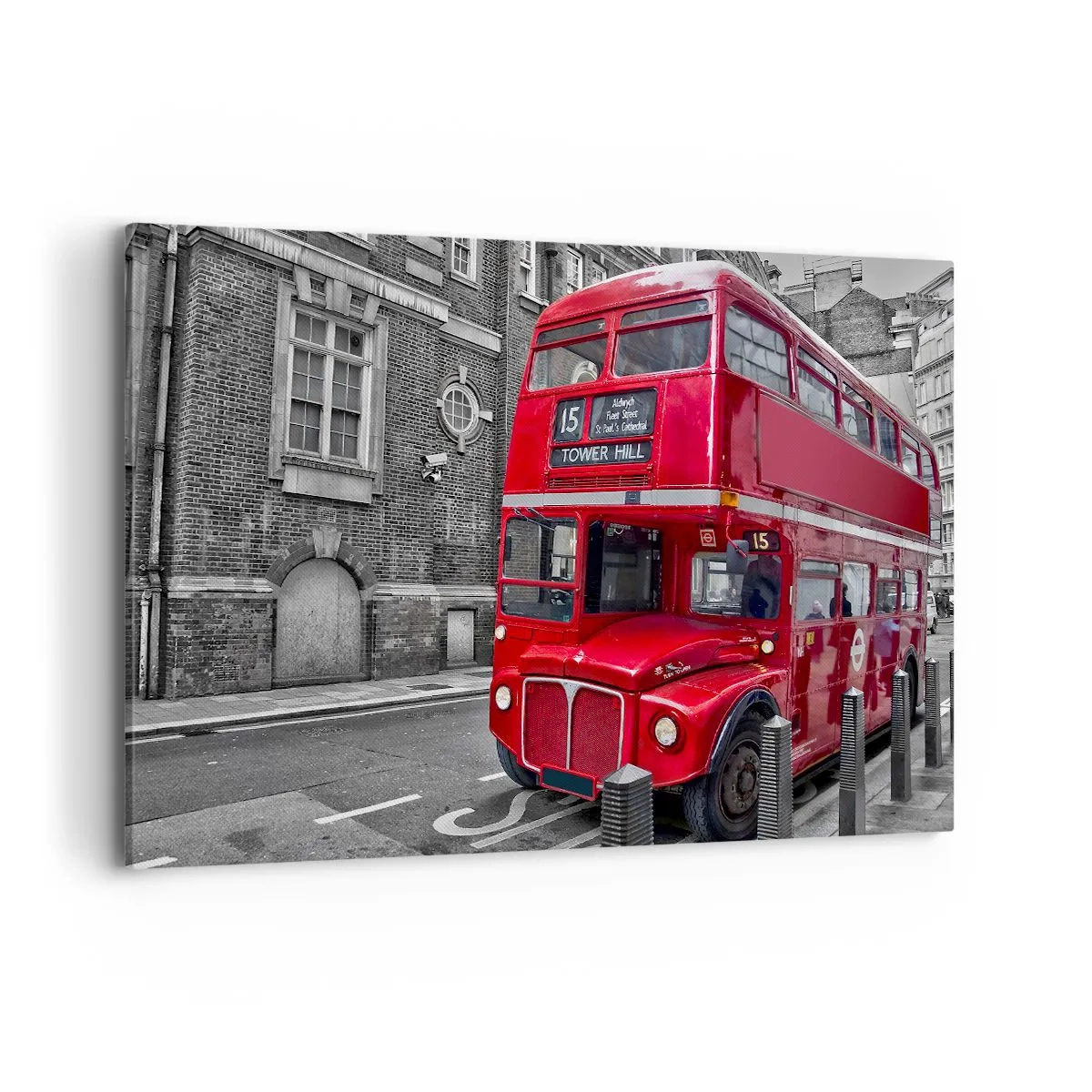 Cuadro sobre lienzo - Impresión de Imagen - Un autobús rojo de dos pisos en Londres con un fondo de arquitectura clásica. - 120x80cm - El mismo de siempre - Decoración de pared moderna para salón y dormitorio ARTTOR