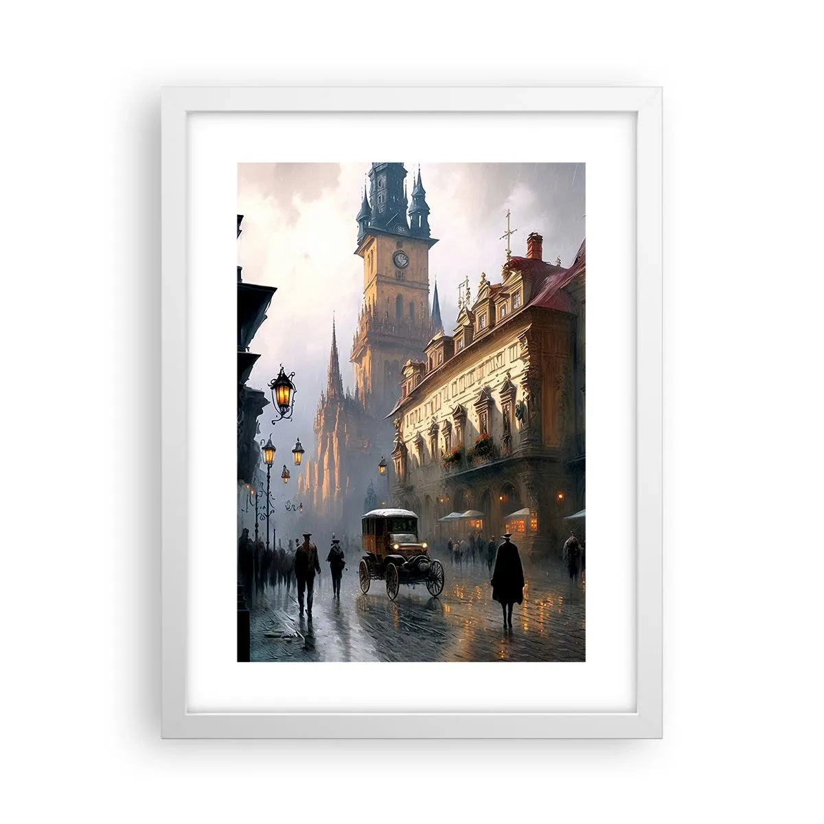 Póster en marco blanco - La magia de una noche de Praga - 30x40 cm
