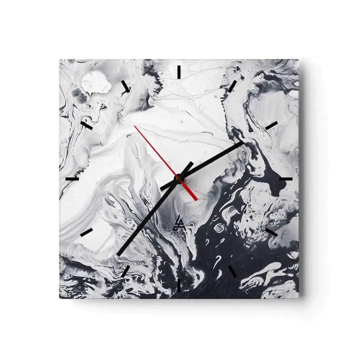 Reloj de pared - Reloj de vidrio - Patrón abstracto monocromático con efecto mármol. - 30x30cm - Dentro de la Tierra - Decoración de pared moderna para salón y dormitorio ARTTOR