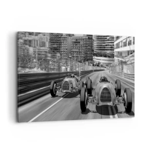 Cuadro sobre lienzo - Impresión de Imagen - Escena de carrera de coches retro monocromática - 120x80cm - Érase una vez en Montecarlo - Decoración de pared moderna para salón y dormitorio ARTTOR