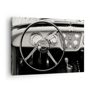 Cuadro sobre lienzo - Impresión de Imagen - Interior de coche clásico en blanco y negro - 70x50cm - El sueño de un coleccionista - Decoración de pared moderna para salón y dormitorio ARTTOR
