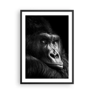 Póster en marco negro - Retrato de un gorila sobre un fondo negro con gran detalle. - 50x70cm - ¿Y qué estás mirando? - Decoración de pared moderna para salón y dormitorio ARTTOR